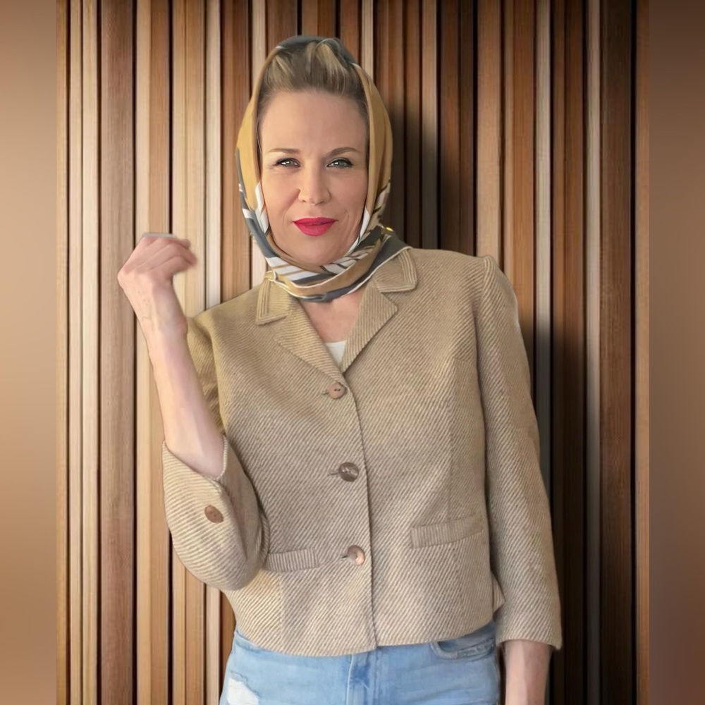Vintage Davidow Camel and Cream Striped Wool Box Jacket
